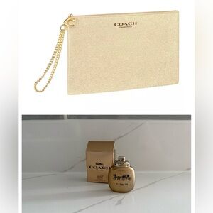 Coach toiletry cosmetic bag pouch + FREE GIFT 🎁 15ml Gold parfum mini